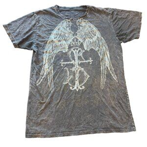 Christian Audigier Wings Cross‎ Graphic Tee Grey Acid Wash Y2K Shirt Medium